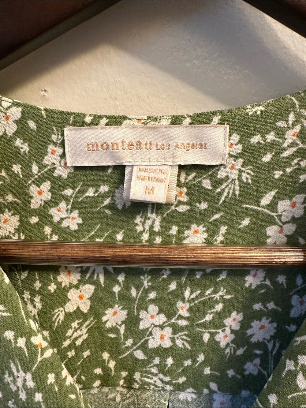 #340 Monteau Green Floral Wrap-Style Mini Dress - Picture 2 of 3